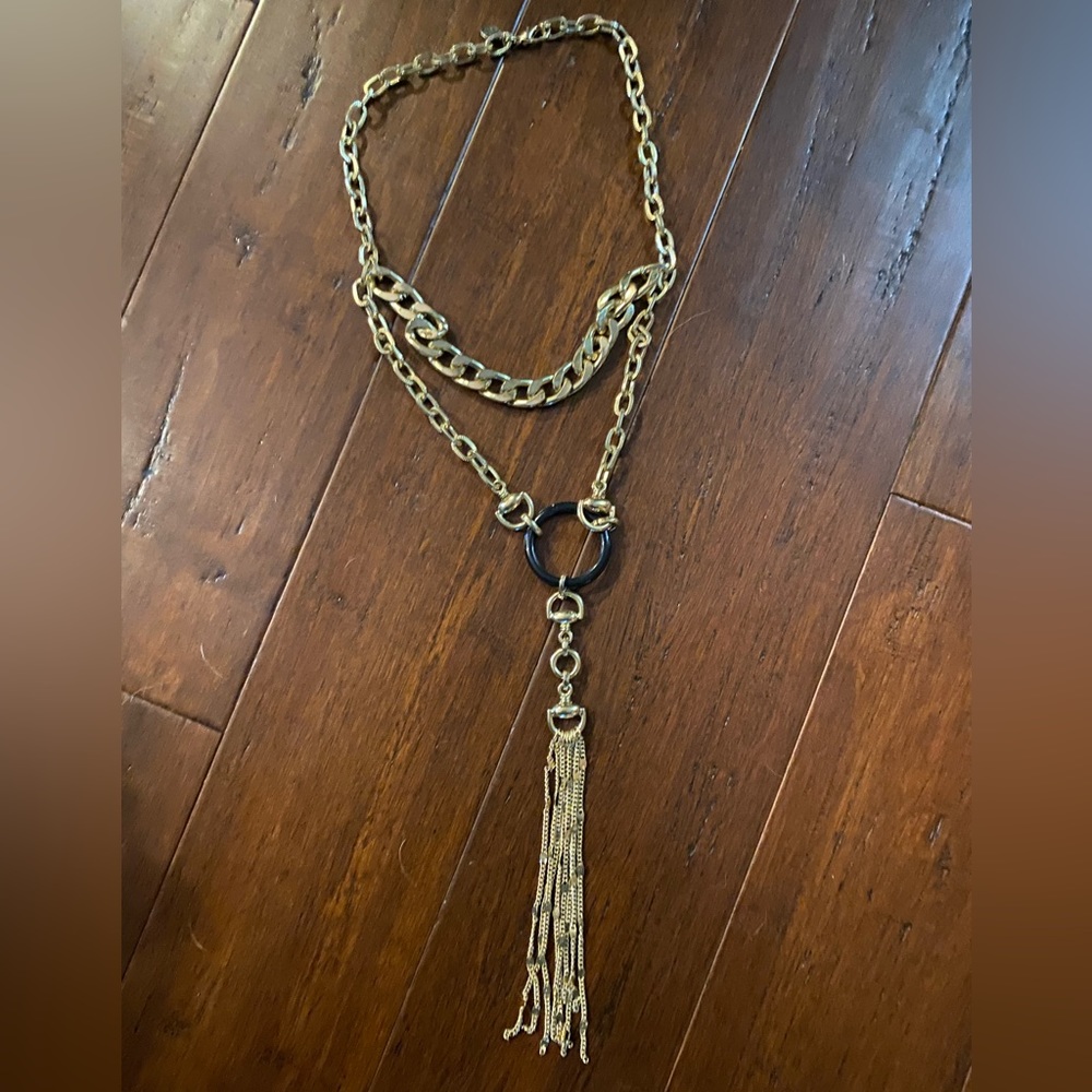 EXPRESS double chain necklace with ring and tassel attachment